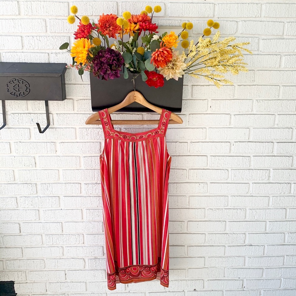 Studio M Red Sleeveless Striped Summer Dress Size XS